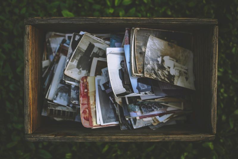 A box of old family photographs